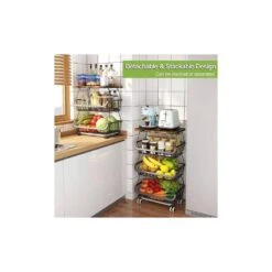 4 Tier Fruit Storage Basket, Fruit Vegetable Cart With Solid Wood, Kitchen Storage Rack With Rollers For Pantry -FURITURE SALE SHOP tahanbath fruit baskets z d0102hqtw6y 76 1000