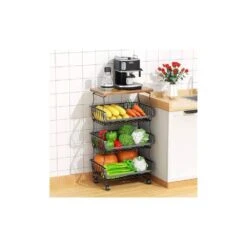4 Tier Fruit Storage Basket, Fruit Vegetable Cart With Solid Wood, Kitchen Storage Rack With Rollers For Pantry -FURITURE SALE SHOP tahanbath fruit baskets z d0102hqtw6y c3 1000