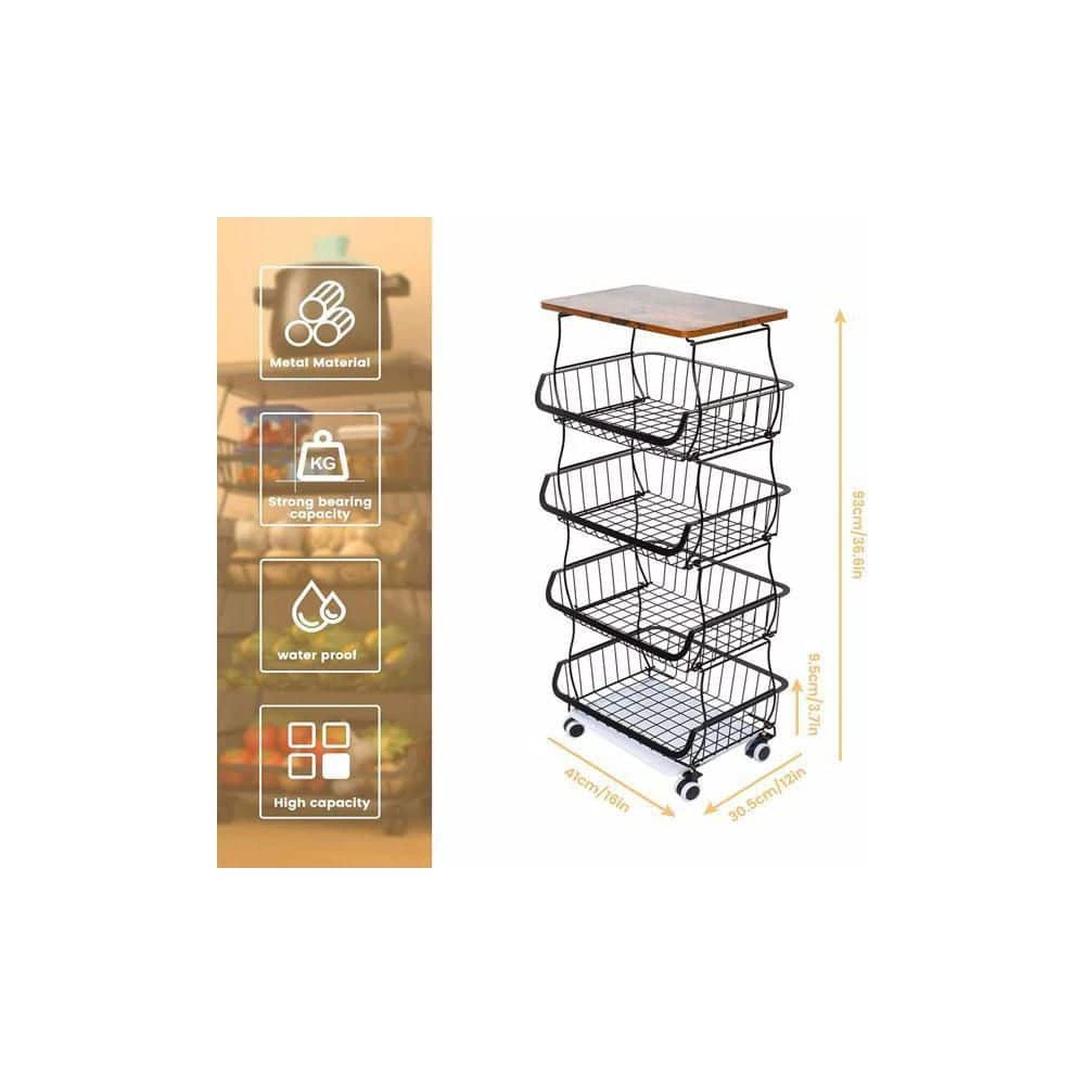 5 -Tier Fruit Basket For Kitchen Organizers And Storage, Stackable Metal Wire Basket Stand Cart With Wheels 5 5 -Tier Fruit Basket For Kitchen Organizers And Storage, Stackable Metal Wire Basket Stand Cart With Wheels - Image 5