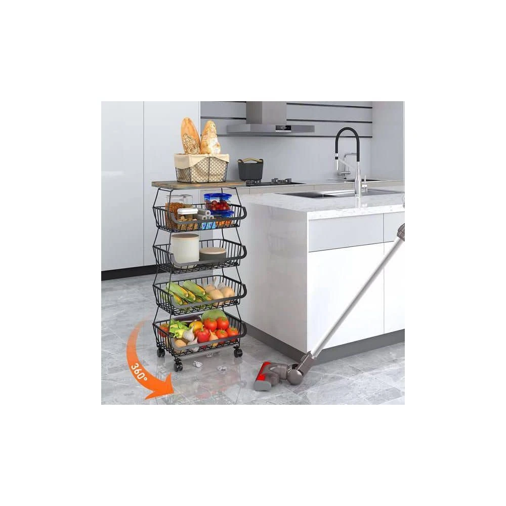 5 -Tier Fruit Basket For Kitchen Organizers And Storage, Stackable Metal Wire Basket Stand Cart With Wheels 2 5 -Tier Fruit Basket For Kitchen Organizers And Storage, Stackable Metal Wire Basket Stand Cart With Wheels - Image 2