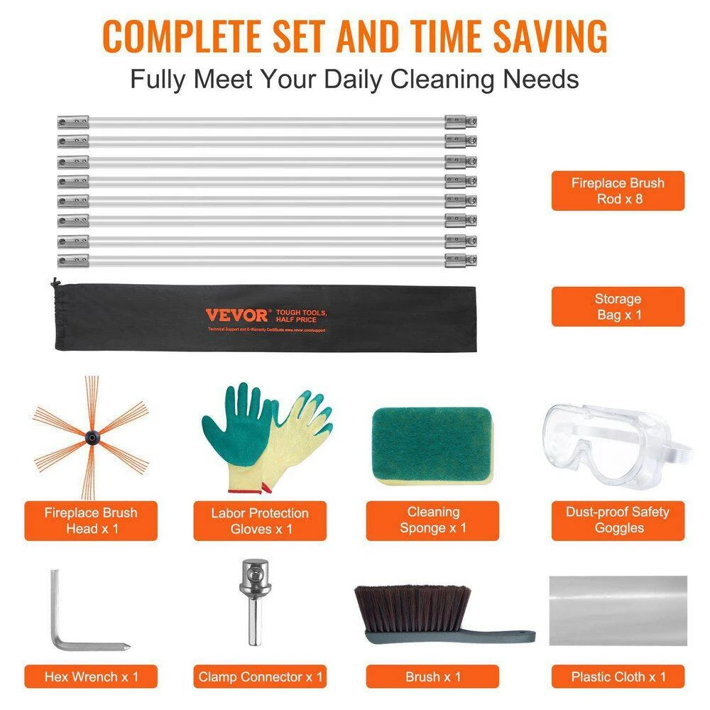 26 Ft. Chimney Sweep Kit With 8-Flexible Rods And 360° Brush-Fireplace Flue Cleaner 7 26 Ft. Chimney Sweep Kit With 8-Flexible Rods And 360° Brush-Fireplace Flue Cleaner - Image 7