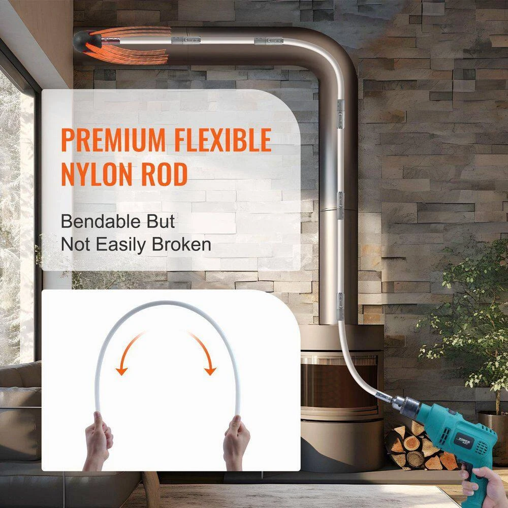 26 Ft. Chimney Sweep Kit With 8-Flexible Rods And 360° Brush-Fireplace Flue Cleaner 5 26 Ft. Chimney Sweep Kit With 8-Flexible Rods And 360° Brush-Fireplace Flue Cleaner - Image 5