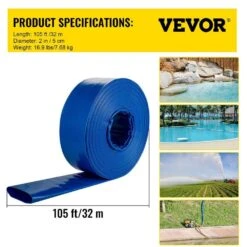 12.89 Ft 2" X 105' PVC Lay Flat Discharge Hose-Heavy Duty, Blue -FURITURE SALE SHOP tahanbath pvc schedule 40 pipe z t3342p298313 76 1000