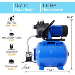 1.6 HP Shallow Well Pump With Pressure Tank-Garden/Irrigation Pump, Automatic Water Booster For Home/Lawn/Farm -FURITURE SALE SHOP tahanbath shallow well pumps z w46562965 4f 1000