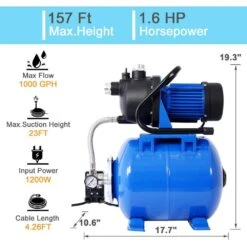 1.6 HP Shallow Well Pump With Pressure Tank-Garden/Irrigation Pump, Automatic Water Booster For Home/Lawn/Farm -FURITURE SALE SHOP tahanbath shallow well pumps z w46562965 d4 1000