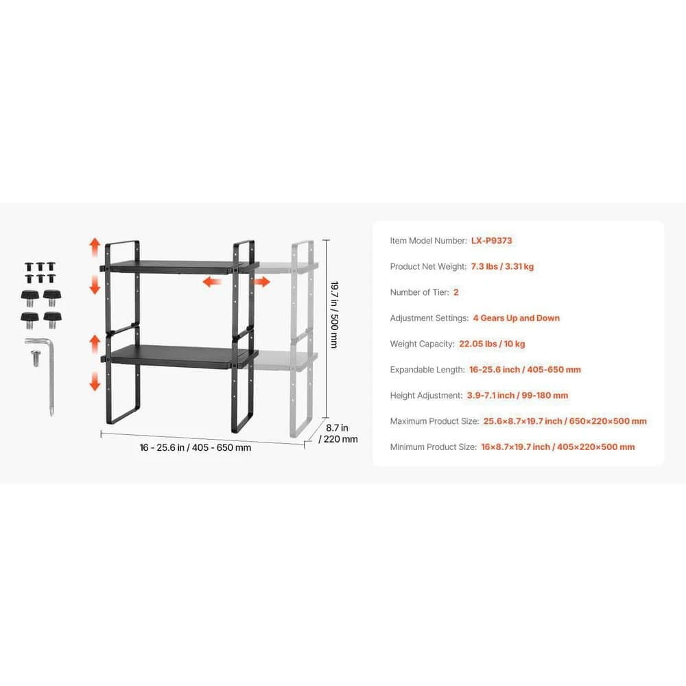 2 Tier Cabinet Organizer Shelf Counter Shelves Steel Kitchen Storage Spice Rack In Black 2 2 Tier Cabinet Organizer Shelf Counter Shelves Steel Kitchen Storage Spice Rack In Black - Image 2