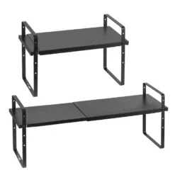 2 Tier Cabinet Organizer Shelf Counter Shelves Steel Kitchen Storage Spice Rack In Black