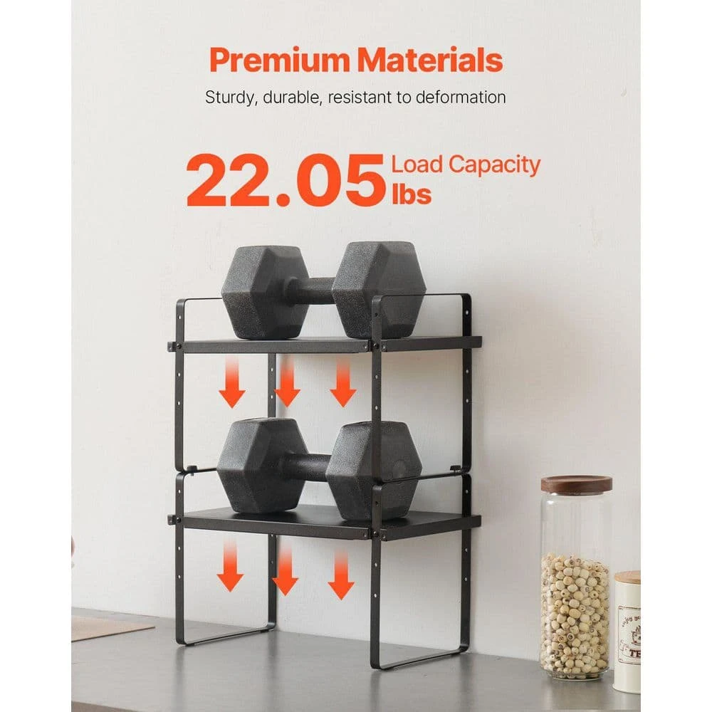 2 Tier Cabinet Organizer Shelf Counter Shelves Steel Kitchen Storage Spice Rack In Black 7 2 Tier Cabinet Organizer Shelf Counter Shelves Steel Kitchen Storage Spice Rack In Black - Image 7