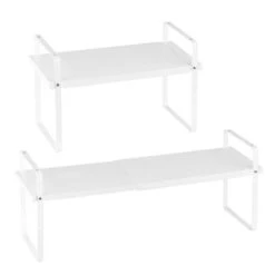 2 Tier Cabinet Organizer Shelf Counter Shelves Steel Kitchen Storage Spice Rack In White