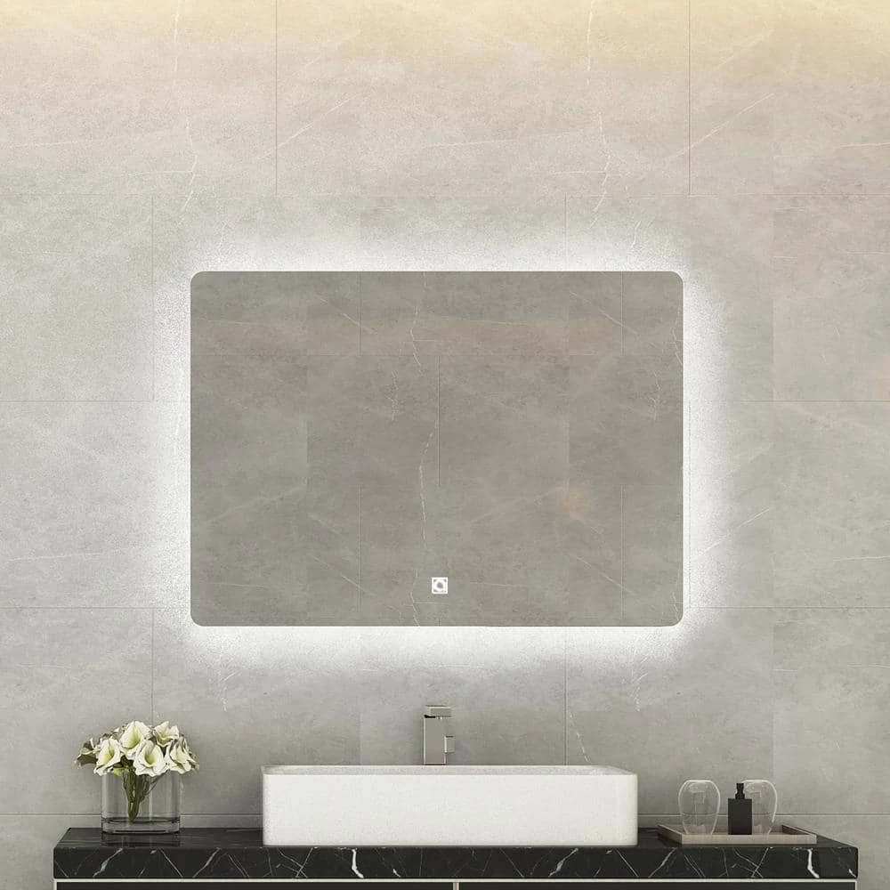 36 In. W X 28 In. H Frameless Rectangular Wall Mounted Bathroom Vanity Mirror In Transparent With LED Lighting 3 36 In. W X 28 In. H Frameless Rectangular Wall Mounted Bathroom Vanity Mirror In Transparent With LED Lighting - Image 3
