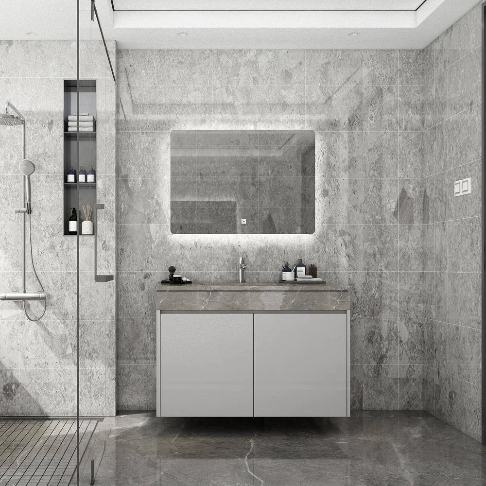 36 In. W X 28 In. H Frameless Rectangular Wall Mounted Bathroom Vanity Mirror In Transparent With LED Lighting 2 36 In. W X 28 In. H Frameless Rectangular Wall Mounted Bathroom Vanity Mirror In Transparent With LED Lighting - Image 2