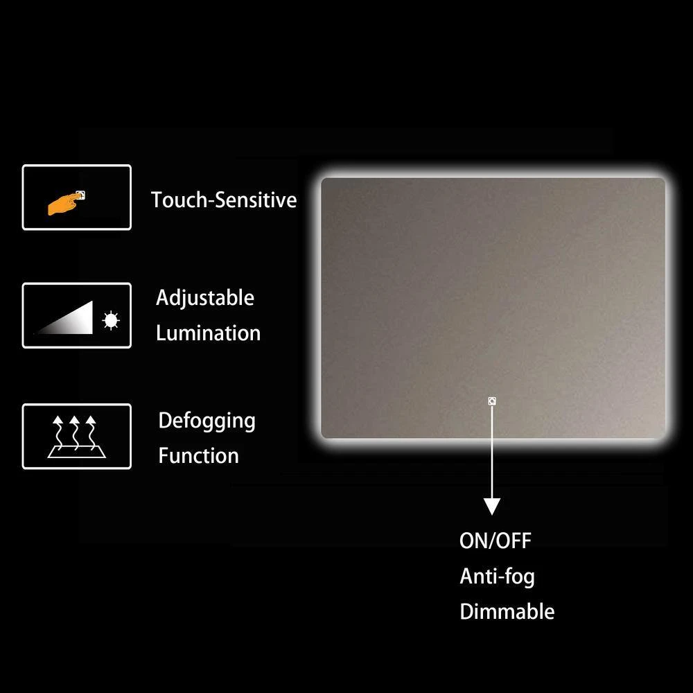 36 In. W X 28 In. H Frameless Rectangular Wall Mounted Bathroom Vanity Mirror In Transparent With LED Lighting 9 36 In. W X 28 In. H Frameless Rectangular Wall Mounted Bathroom Vanity Mirror In Transparent With LED Lighting - Image 9