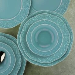 12-Pieces Porcelain Dinnerware Set In Turquoise -FURITURE SALE SHOP turquoise tahanbath dinnerware sets z b029119647 1f 1000
