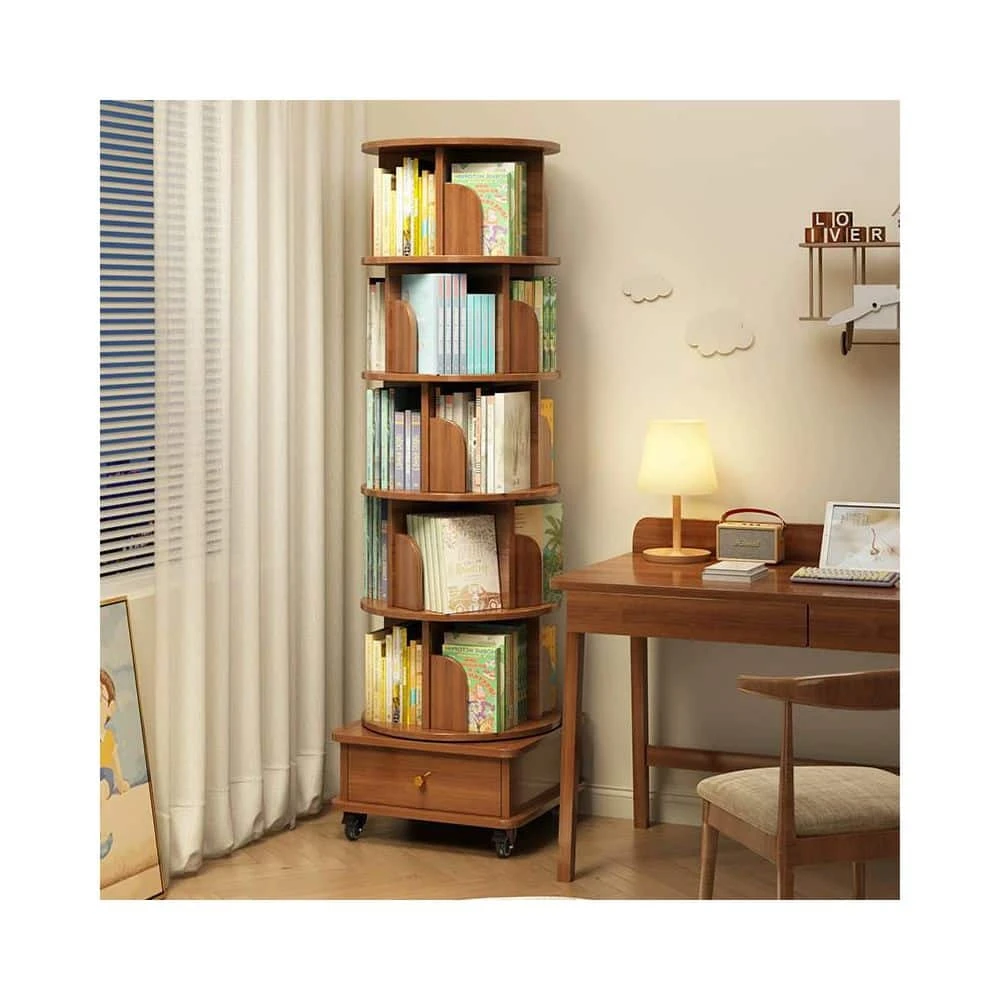 18.10 In. W X 18.10 In. D X 68.10 In. H Brown MDF Freestanding Linen Cabinet With Wheels And Drawers In Walnut 2 18.10 In. W X 18.10 In. D X 68.10 In. H Brown MDF Freestanding Linen Cabinet With Wheels And Drawers In Walnut - Image 2