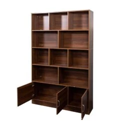 9.45 In. W X 47.24 In. D X 70.87 In. H Walnut Wood Freestanding Linen Cabinet With 10-Cubes And 3-Doors In Brown 12 9.45 In. W X 47.24 In. D X 70.87 In. H Walnut Wood Freestanding Linen Cabinet With 10-Cubes And 3-Doors In Brown -FURITURE SALE SHOP walnut tahanbath linen cabinets ct xl p257393 1f 1000