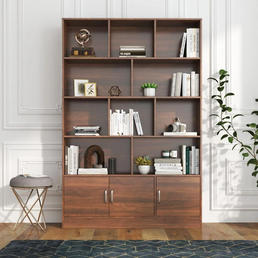 9.45 In. W X 47.24 In. D X 70.87 In. H Walnut Wood Freestanding Linen Cabinet With 10-Cubes And 3-Doors In Brown 8 9.45 In. W X 47.24 In. D X 70.87 In. H Walnut Wood Freestanding Linen Cabinet With 10-Cubes And 3-Doors In Brown - Image 8