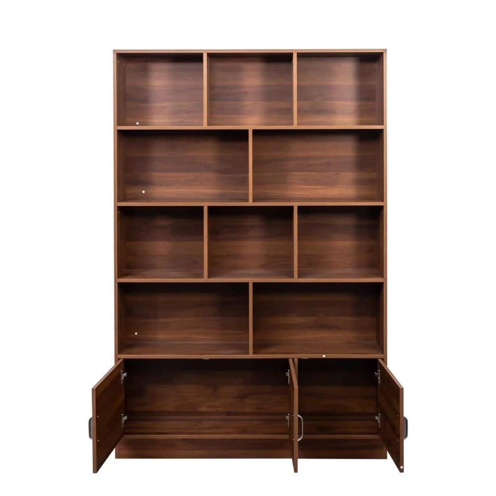 9.45 In. W X 47.24 In. D X 70.87 In. H Walnut Wood Freestanding Linen Cabinet With 10-Cubes And 3-Doors In Brown 1 9.45 In. W X 47.24 In. D X 70.87 In. H Walnut Wood Freestanding Linen Cabinet With 10-Cubes And 3-Doors In Brown