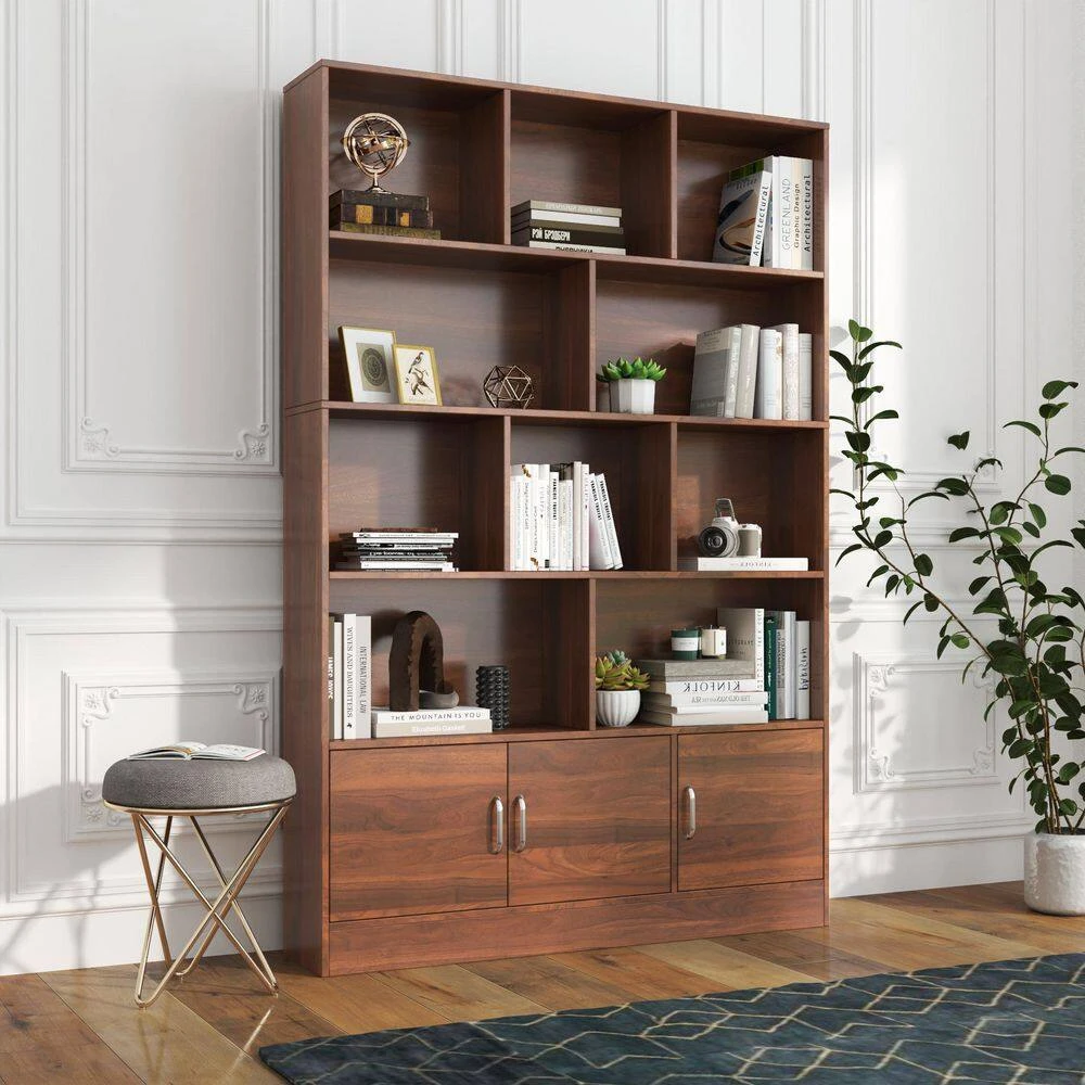 9.45 In. W X 47.24 In. D X 70.87 In. H Walnut Wood Freestanding Linen Cabinet With 10-Cubes And 3-Doors In Brown 2 9.45 In. W X 47.24 In. D X 70.87 In. H Walnut Wood Freestanding Linen Cabinet With 10-Cubes And 3-Doors In Brown - Image 2