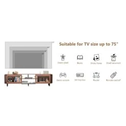Walnut TV Stand: Fits 55-70 In. TVs, With Power Outlets, Sliding Doors And Open Shelf For Living Room -FURITURE SALE SHOP walnut tahanbath pantry organizers z dr hlrtt02z01n 44 1000