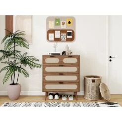 5-Drawer Cabinet, Accent Storage Cabinet, Suitable For Living Room, Bedroom, Dining Room, Study In Walnut -FURITURE SALE SHOP walnut tahanbath pantry organizers z w2275p149111 76 1000