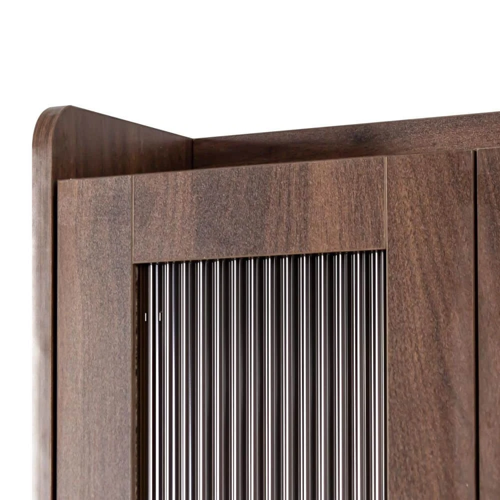 Farmhouse Kitchen Hutch Buffet Cabinet With Microwave Stand, Freestanding Buffet Sideboard Coffee Bar Cabinet In Walnut 5 Farmhouse Kitchen Hutch Buffet Cabinet With Microwave Stand, Freestanding Buffet Sideboard Coffee Bar Cabinet In Walnut - Image 5