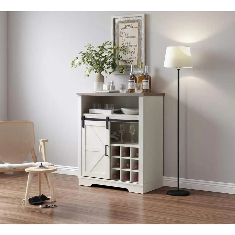 Small Storage Cabinet With Sliding Barn Door And Wine Shelf 6 Small Storage Cabinet With Sliding Barn Door And Wine Shelf - Image 6
