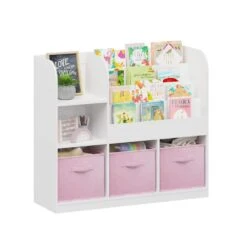 11.81 In. W X 36.22 In. D X 31.50 In. H MultiColored MDF Freestanding Linen Cabinet With 3-Fabric Drawers In White/Pink -FURITURE SALE SHOP white pink tahanbath linen cabinets ct xl p242198 44 1000