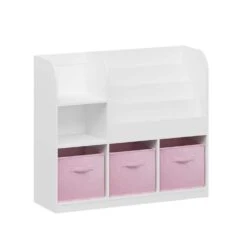 11.81 In. W X 36.22 In. D X 31.50 In. H MultiColored MDF Freestanding Linen Cabinet With 3-Fabric Drawers In White/Pink -FURITURE SALE SHOP white pink tahanbath linen cabinets ct xl p242198 4f 1000