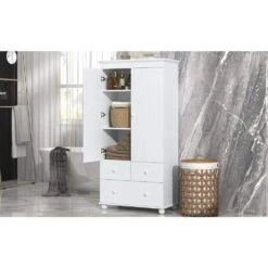 15.80 In. Wx 30.60 In. D X 62.70 In. H Bathroom Storage Wall Cabinet In White -FURITURE SALE SHOP white tahanbath bathroom wall cabinets z n725p183256k 31 1000