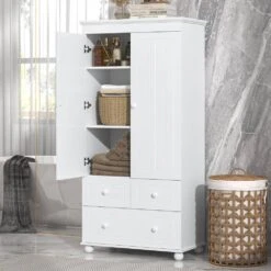 15.80 In. Wx 30.60 In. D X 62.70 In. H Bathroom Storage Wall Cabinet In White -FURITURE SALE SHOP white tahanbath bathroom wall cabinets z n725p183256k 76 1000