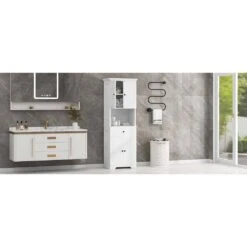 13.80 In. W X 23.60 In. D X 67.70 In. H Bathroom Storage Wall Cabinet In White -FURITURE SALE SHOP white tahanbath bathroom wall cabinets z n725p188459k 44 1000