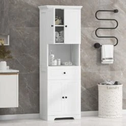 13.80 In. W X 23.60 In. D X 67.70 In. H Bathroom Storage Wall Cabinet In White -FURITURE SALE SHOP white tahanbath bathroom wall cabinets z n725p188459k fa 1000