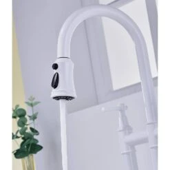 Single Handle Bridge Kitchen Faucet With Pull-Down Sprayhead In Spot In White 8 Single Handle Bridge Kitchen Faucet With Pull-Down Sprayhead In Spot In White -FURITURE SALE SHOP white tahanbath bridge kitchen faucets y w92852207 1f 1000