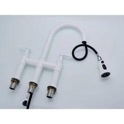 Single Handle Bridge Kitchen Faucet With Pull-Down Sprayhead In Spot In White 7 Single Handle Bridge Kitchen Faucet With Pull-Down Sprayhead In Spot In White -FURITURE SALE SHOP white tahanbath bridge kitchen faucets y w92852207 4f 1000
