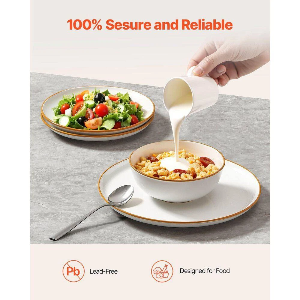 12 PCS Dinnerware Set Ceramic Plates And Bowls Sets Service For 4 White 5 12 PCS Dinnerware Set Ceramic Plates And Bowls Sets Service For 4 White - Image 5