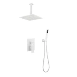 1-Spray 16 In. Dual Shower Head System Ceiling Mounted Shower 2.5 GPM In White
