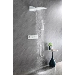 Wall Mounted Waterfall Rain Shower System With 3 Body Sprays And Handheld Shower 15 Wall Mounted Waterfall Rain Shower System With 3 Body Sprays And Handheld Shower -FURITURE SALE SHOP white tahanbath dual shower heads z w1272 120068 31 1000