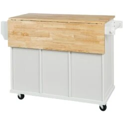 White Kitchen Cart With Rubber Wood Drop-Leaf Countertop, 3 Drawers, Cabinet Storage And 5 Wheels 20 White Kitchen Cart With Rubber Wood Drop-Leaf Countertop, 3 Drawers, Cabinet Storage And 5 Wheels -FURITURE SALE SHOP white tahanbath kitchen carts z wf298028aaw 1d 1000