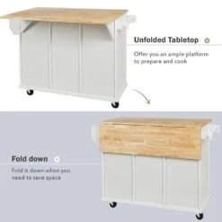 White Kitchen Cart With Rubber Wood Drop-Leaf Countertop, 3 Drawers, Cabinet Storage And 5 Wheels 25 White Kitchen Cart With Rubber Wood Drop-Leaf Countertop, 3 Drawers, Cabinet Storage And 5 Wheels -FURITURE SALE SHOP white tahanbath kitchen carts z wf298028aaw 1f 1000