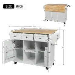 White Kitchen Cart With Rubber Wood Drop-Leaf Countertop, 3 Drawers, Cabinet Storage And 5 Wheels 23 White Kitchen Cart With Rubber Wood Drop-Leaf Countertop, 3 Drawers, Cabinet Storage And 5 Wheels -FURITURE SALE SHOP white tahanbath kitchen carts z wf298028aaw c3 1000