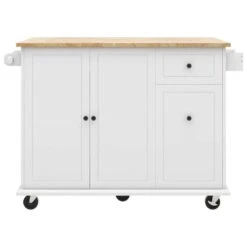 53.9 In. Rolling Kitchen Cart Island With Drop Leaf: 3-Tier Pull-Out Storage, Spice/Towel Racks And Internal In White -FURITURE SALE SHOP white tahanbath kitchen carts z wf312383aaw fa 1000
