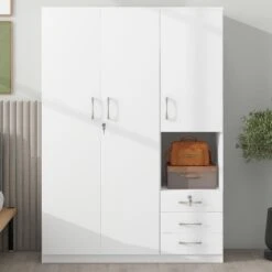 20 In. W X 47.20 In. D X 68.90 In. H White Particle Board Freestanding Linen Cabinet W/Shelves And 3-Drawers In White -FURITURE SALE SHOP white tahanbath linen cabinets ct xl 000011k 31 1000