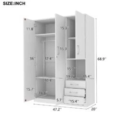 20 In. W X 47.20 In. D X 68.90 In. H White Particle Board Freestanding Linen Cabinet W/Shelves And 3-Drawers In White -FURITURE SALE SHOP white tahanbath linen cabinets ct xl 000011k c3 1000