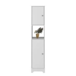14.30 In. W X 16 In. D X 67.80 In. H White Particle Board Freestanding Linen Cabinet With 5-Shelves In White