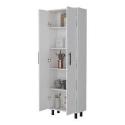 23.62 In. W X 11.81 In. D X 71.10 In. H White Wood Freestanding Linen Cabinet With 5-Shelves And 2-Door In White -FURITURE SALE SHOP white tahanbath linen cabinets ct xl p148774 1f 1000