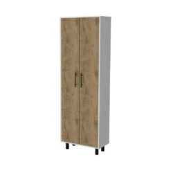 23.62 In. W X 11.81 In. D X 71.10 In. H White Wood Freestanding Linen Cabinet With 5-Shelves And 2-Door In White