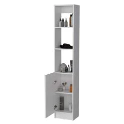 13.03 In. W X 10.43 In. D X 70.87 In. H White Wood Freestanding Linen Cabinet W/3-Open Shelves And Door In White 10 13.03 In. W X 10.43 In. D X 70.87 In. H White Wood Freestanding Linen Cabinet W/3-Open Shelves And Door In White -FURITURE SALE SHOP white tahanbath linen cabinets ct xl p189936 1f 1000