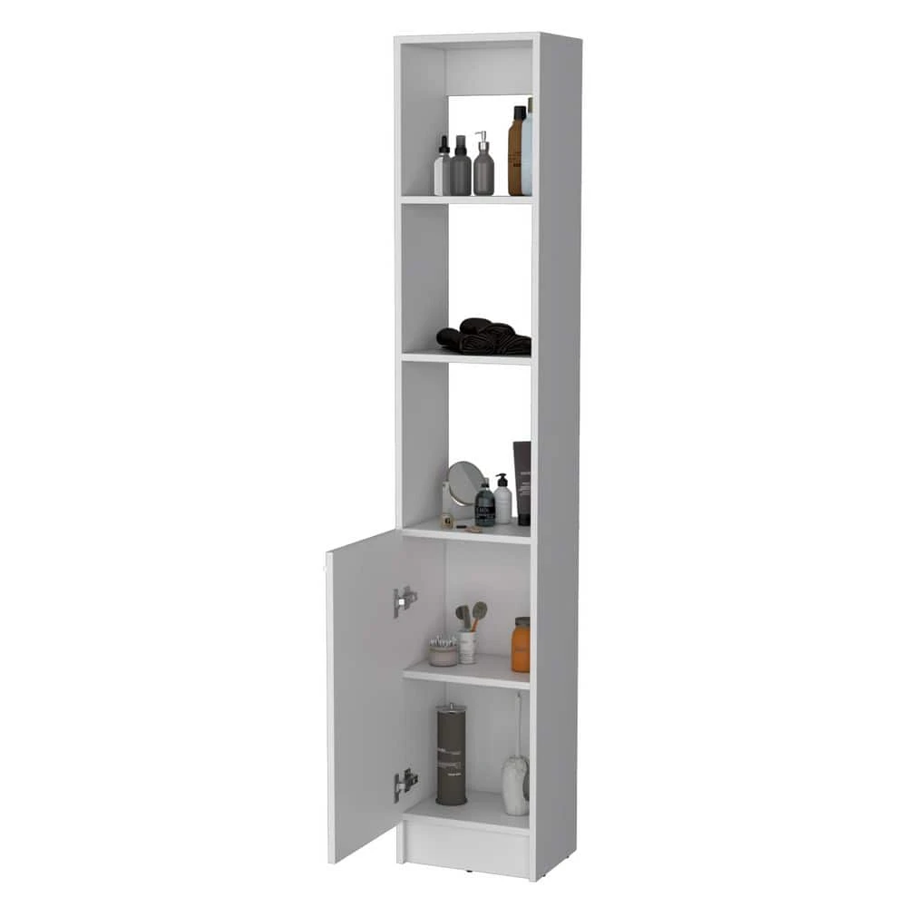 13.03 In. W X 10.43 In. D X 70.87 In. H White Wood Freestanding Linen Cabinet W/3-Open Shelves And Door In White 5 13.03 In. W X 10.43 In. D X 70.87 In. H White Wood Freestanding Linen Cabinet W/3-Open Shelves And Door In White - Image 5