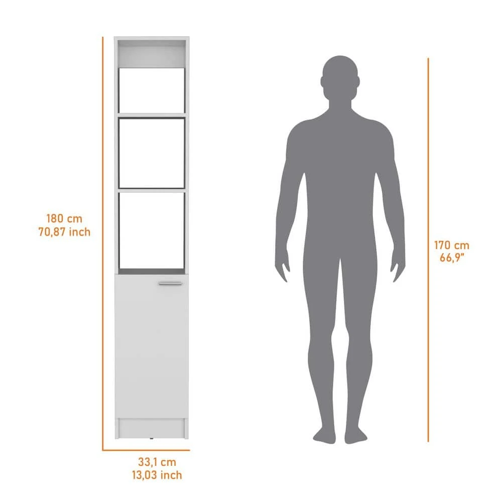 13.03 In. W X 10.43 In. D X 70.87 In. H White Wood Freestanding Linen Cabinet W/3-Open Shelves And Door In White 4 13.03 In. W X 10.43 In. D X 70.87 In. H White Wood Freestanding Linen Cabinet W/3-Open Shelves And Door In White - Image 4