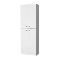 11.80 In. W X 23.60 In. D X 71.10 In. H White Wood Freestanding Linen Cabinet W/4-Doors And 5-Hidden Shelves In White